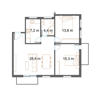 Antes de la obra: 2 habitaciones
